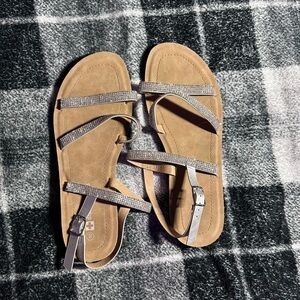Tan and silver sandals